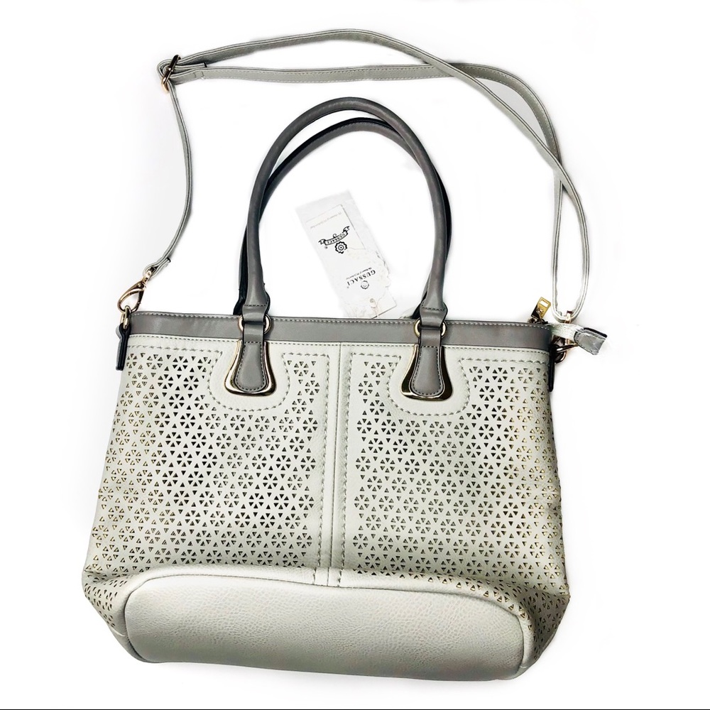 Gussaci Shoulder To Crossbody Tote Bag Light Grey